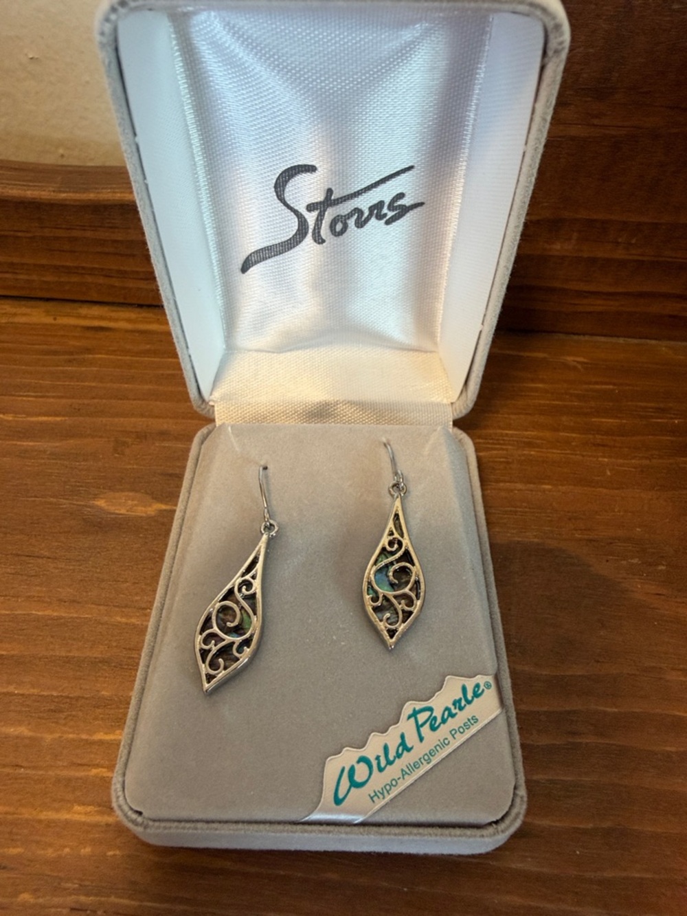 Wild Pearl Silver Filigree Teardrop Earrings with Green Accents